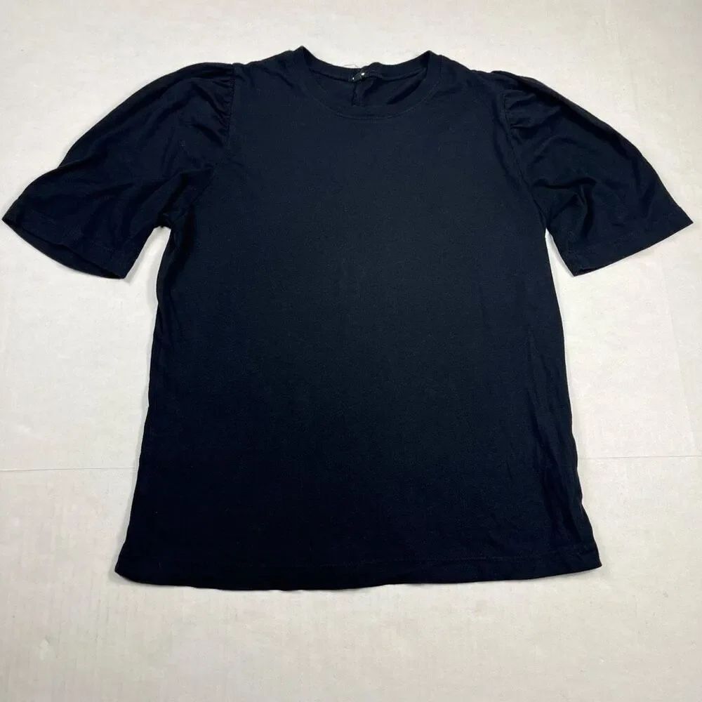 Monrow Basic Tee Black Essential Puff Sleeve T-Shirt Stretch Casual Top SMALL
